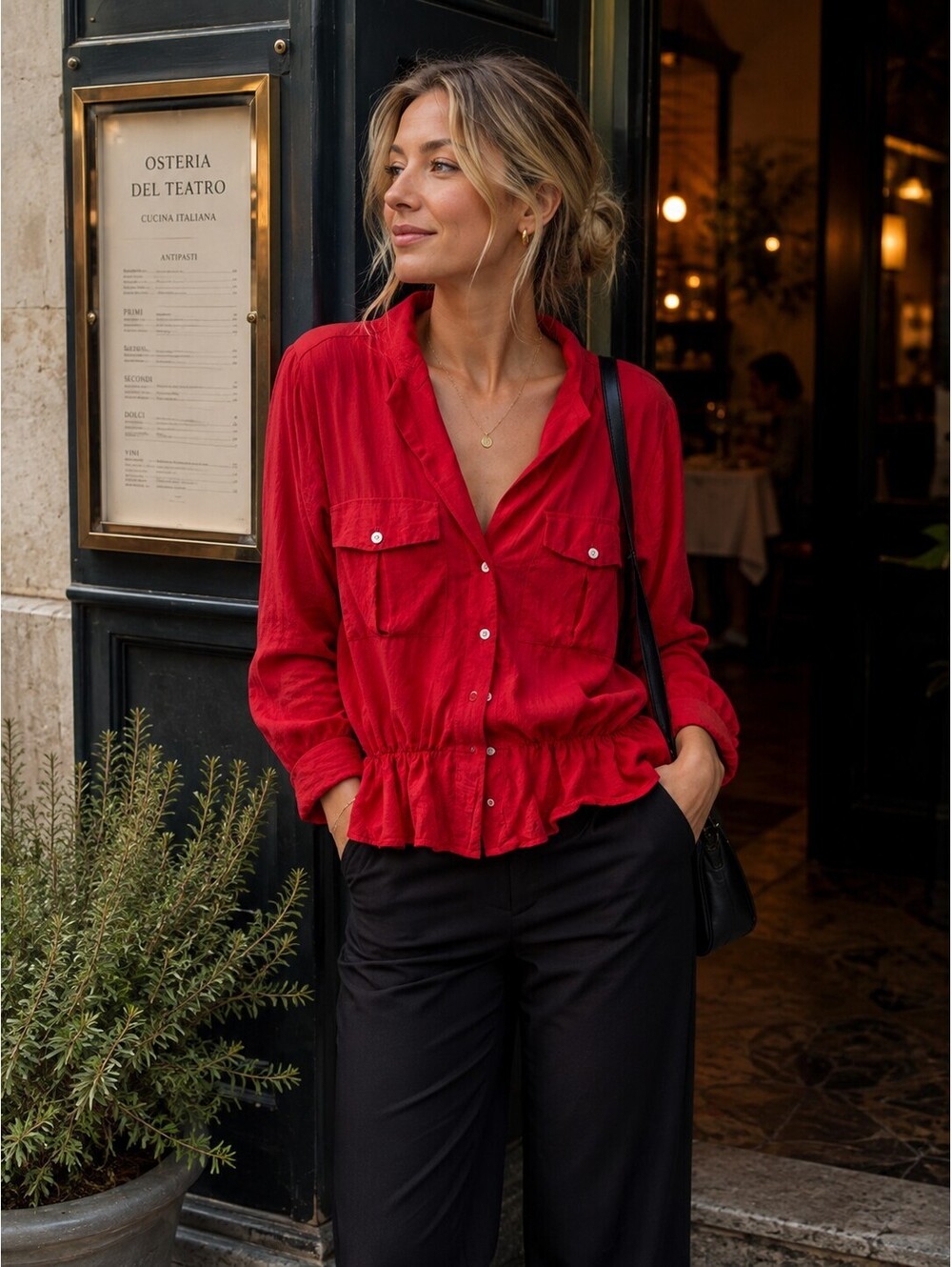 Mauro Grifoni 100% Silk Red Blouse Button-Up Size 38
